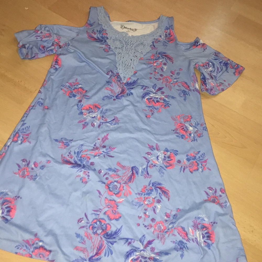 Blue off the shoulder floral dress